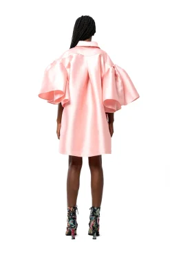LIGHT PINK MIKADO OVERSIZED SHIRT WITH PLEATED SLEEVES