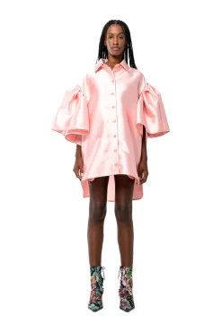 LIGHT PINK MIKADO OVERSIZED SHIRT WITH PLEATED SLEEVES