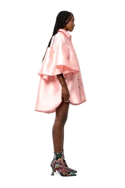 LIGHT PINK MIKADO OVERSIZED SHIRT WITH PLEATED SLEEVES