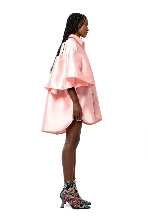 LIGHT PINK MIKADO OVERSIZED SHIRT WITH PLEATED SLEEVES