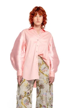 LIGHT PINK SHIRT WITH MIKADO BOMBER SLEEVES