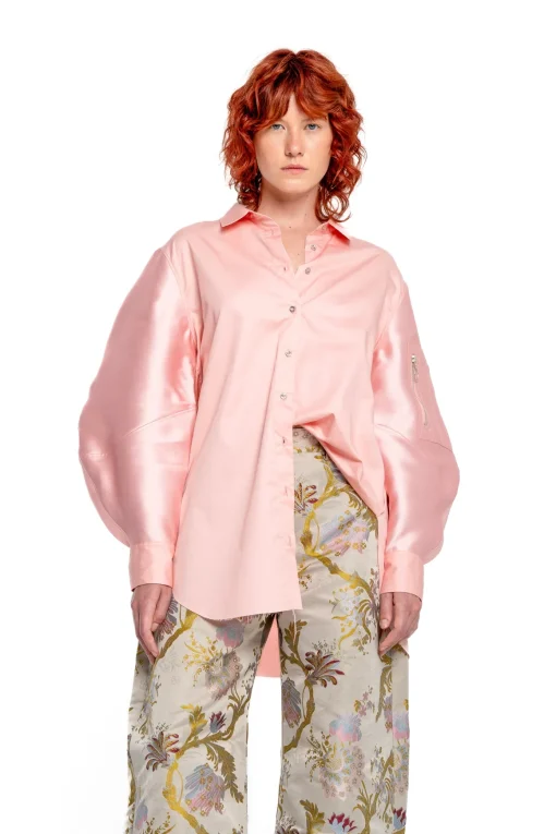 LIGHT PINK SHIRT WITH MIKADO BOMBER SLEEVES