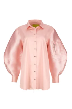 LIGHT PINK SHIRT WITH MIKADO BOMBER SLEEVES