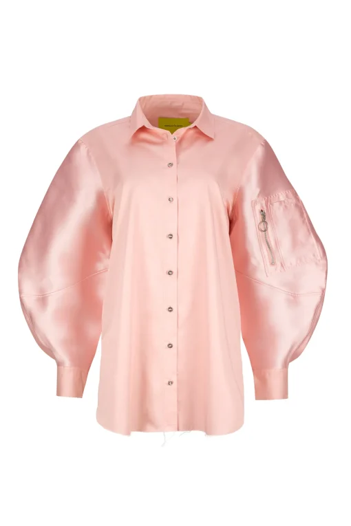 LIGHT PINK SHIRT WITH MIKADO BOMBER SLEEVES