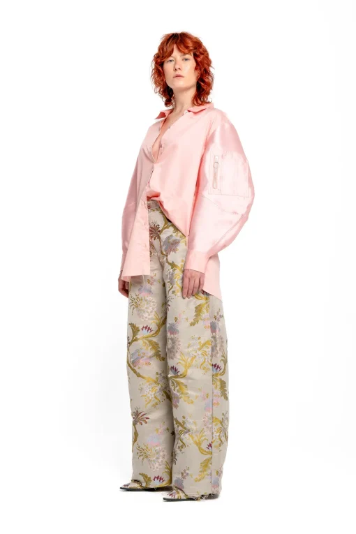 LIGHT PINK SHIRT WITH MIKADO BOMBER SLEEVES
