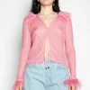 LIGHT PINK VISCOSE KNITTED TOP WITH FEATHERS