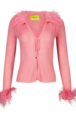 LIGHT PINK VISCOSE KNITTED TOP WITH FEATHERS