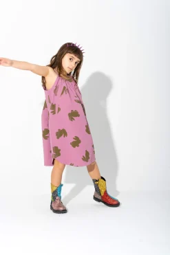 LILAC AND GREEN BUNNY PRINT STRAPPY DRESS