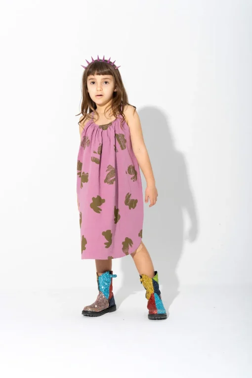 LILAC AND GREEN BUNNY PRINT STRAPPY DRESS