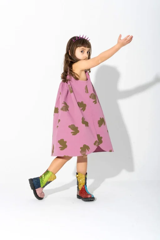 LILAC AND GREEN BUNNY PRINT STRAPPY DRESS