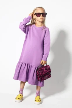 LILAC CREW NECK GATHERED DRESS