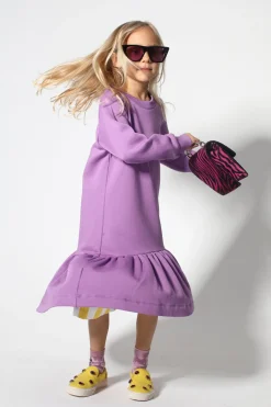 LILAC CREW NECK GATHERED DRESS