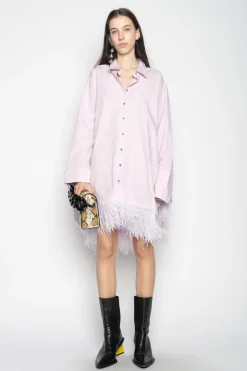 LILAC FEATHER HEM SHIRT DRESS