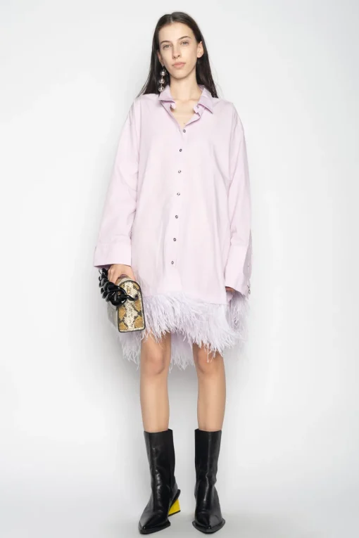 LILAC FEATHER HEM SHIRT DRESS