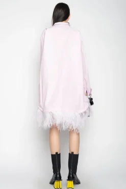 LILAC FEATHER HEM SHIRT DRESS