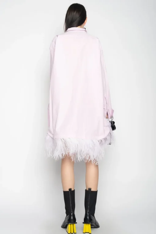 LILAC FEATHER HEM SHIRT DRESS
