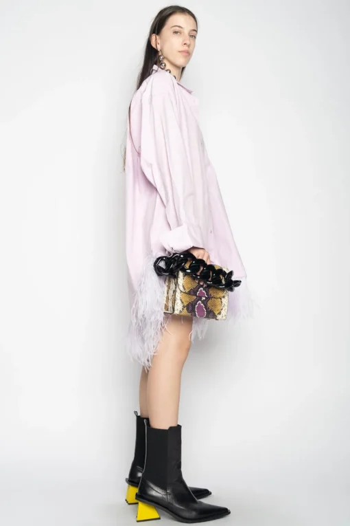 LILAC FEATHER HEM SHIRT DRESS