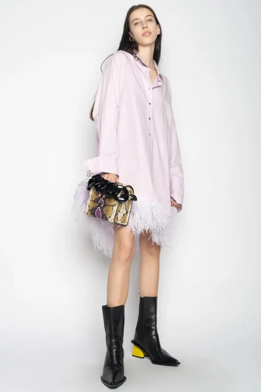 LILAC FEATHER HEM SHIRT DRESS