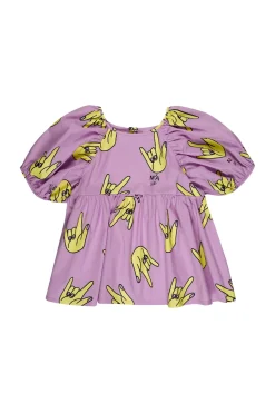 LILAC HANDS PRINT BALLOON SLEEVE TOP