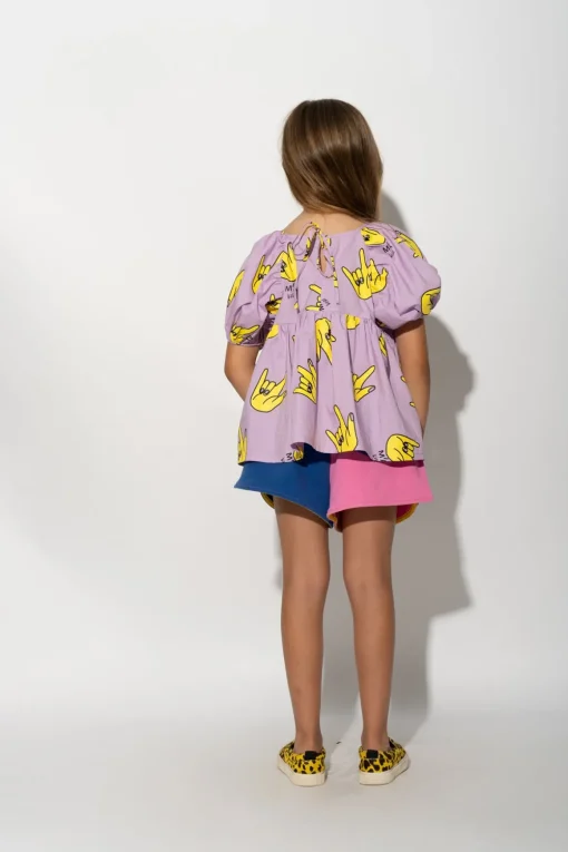 LILAC HANDS PRINT BALLOON SLEEVE TOP