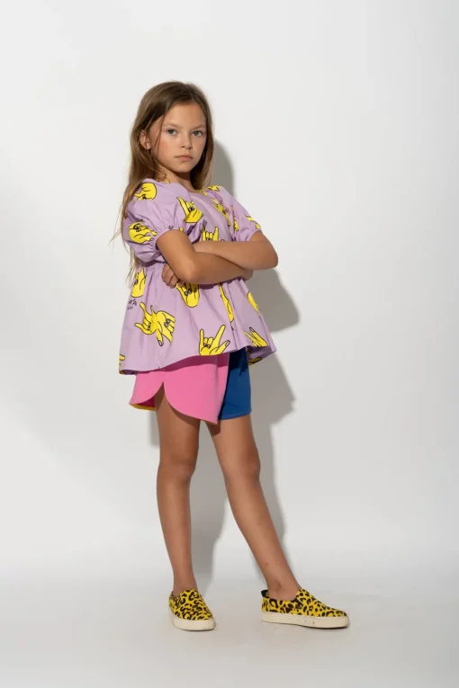 LILAC HANDS PRINT BALLOON SLEEVE TOP