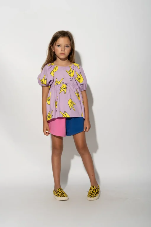 LILAC HANDS PRINT BALLOON SLEEVE TOP