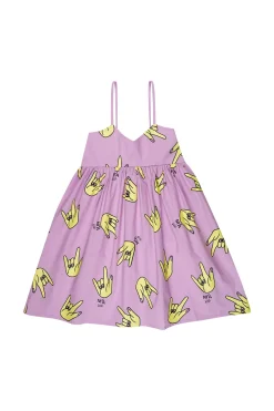 LILAC HANDS PRINT STRAP DRESS