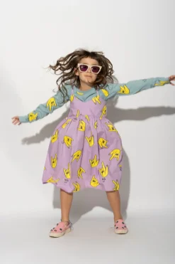 LILAC HANDS PRINT STRAP DRESS