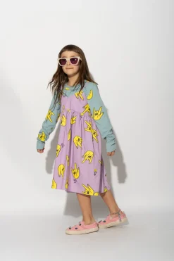 LILAC HANDS PRINT STRAP DRESS