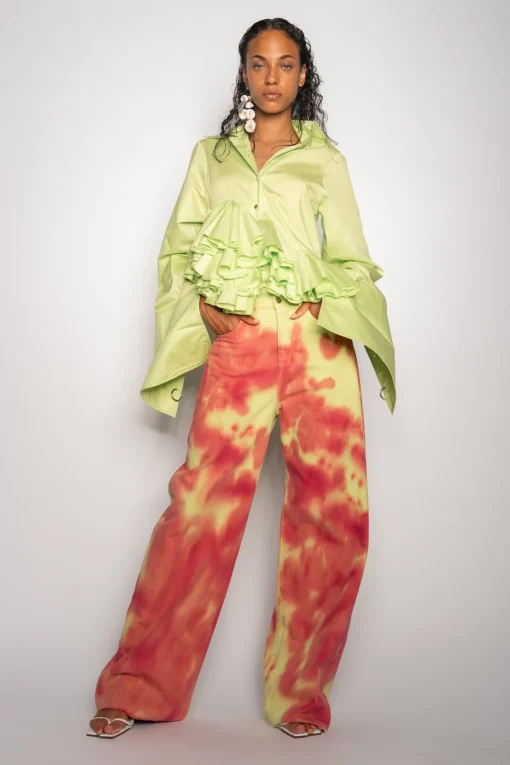 LIME AND RED TIE DYE BOYFRIEND TROUSERS