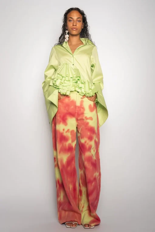 LIME AND RED TIE DYE BOYFRIEND TROUSERS