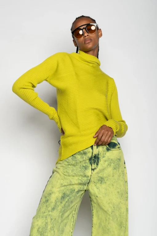 LIME MERINO DRAPED JUMPER