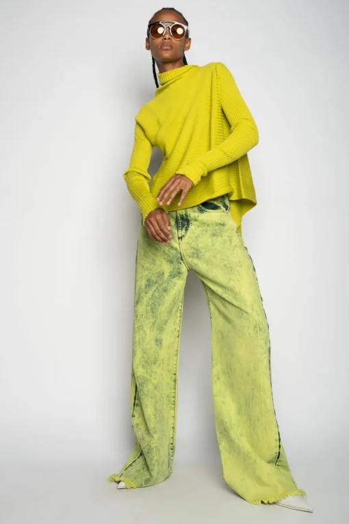 LIME MERINO DRAPED JUMPER