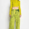 LIME MERINO WOOL KNITTED CROPPED TOP WITH BIG COLLAR