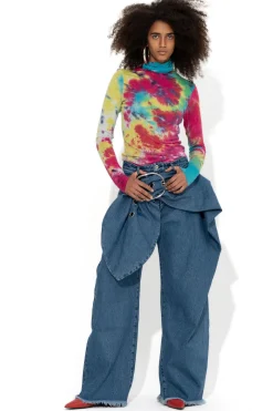 MID BLUE BELTED BOYFRIEND JEANS