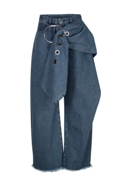 MID BLUE BELTED BOYFRIEND JEANS