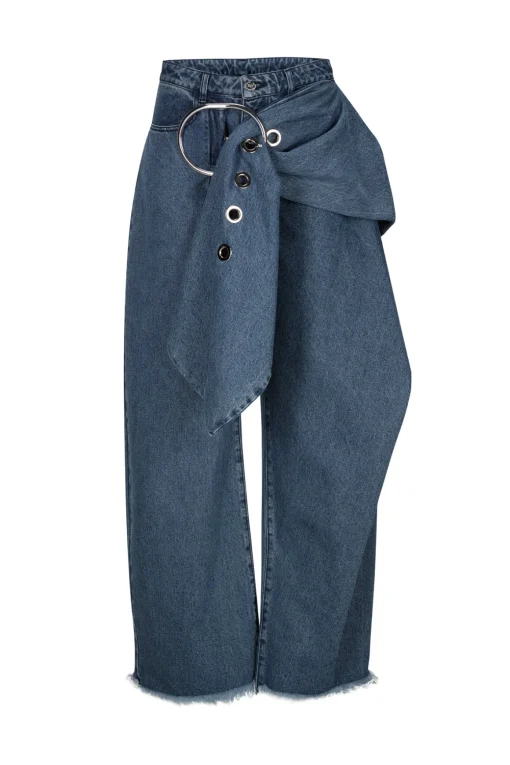 MID BLUE BELTED BOYFRIEND JEANS