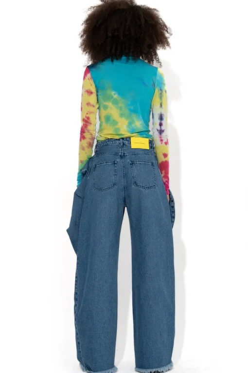 MID BLUE BELTED BOYFRIEND JEANS