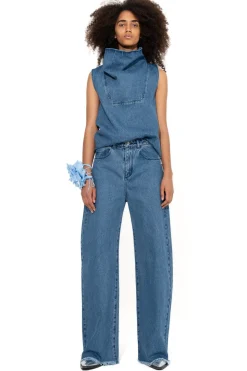MID BLUE COWL NECK TOP