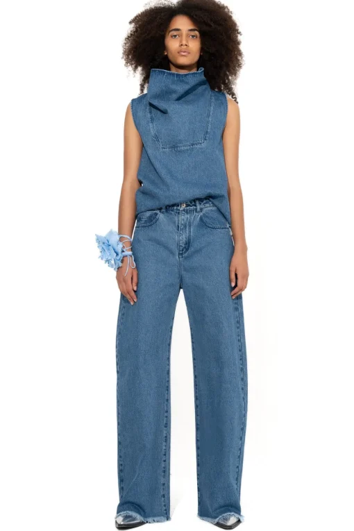 MID BLUE COWL NECK TOP