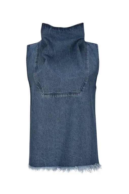 MID BLUE COWL NECK TOP