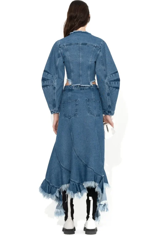 MID BLUE ROUND SLEEVE CROPPED JACKET