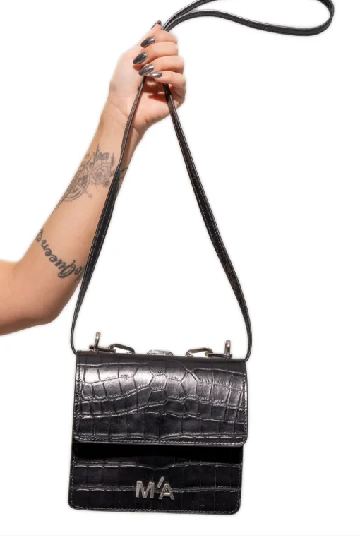 MINI CHAIN BAG IN BLACK CROCO