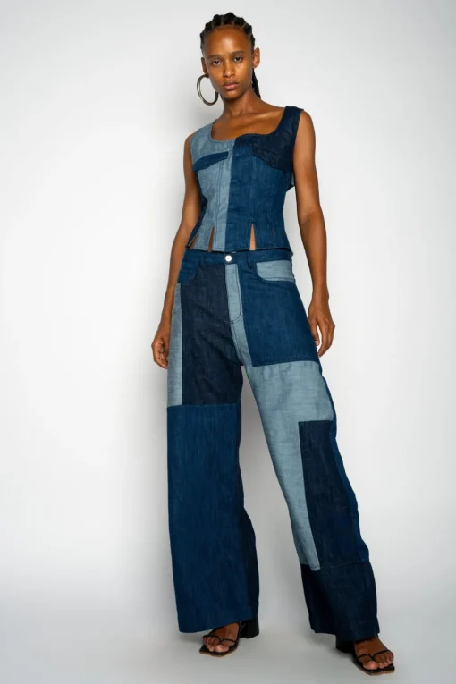 MIXED DENIM BOYFRIEND TROUSERS