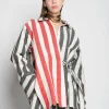 MIXED STRIPES LINEN WRAP SHIRT