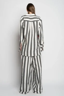MIXED STRIPES LINEN WRAP SHIRT
