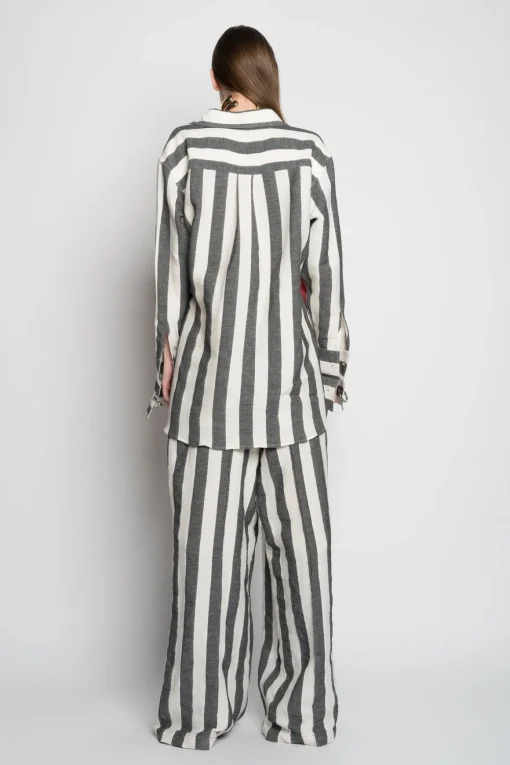 MIXED STRIPES LINEN WRAP SHIRT