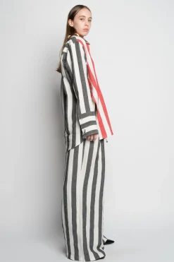 MIXED STRIPES LINEN WRAP SHIRT