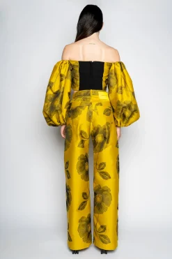 MUSTARD FLORAL BOYFRIEND TROUSERS
