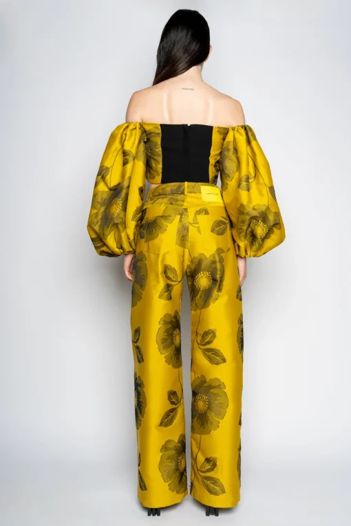 MUSTARD FLORAL BOYFRIEND TROUSERS